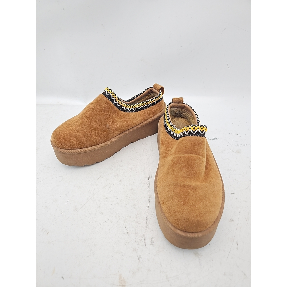 Mudd Tan Suede Platform Mules